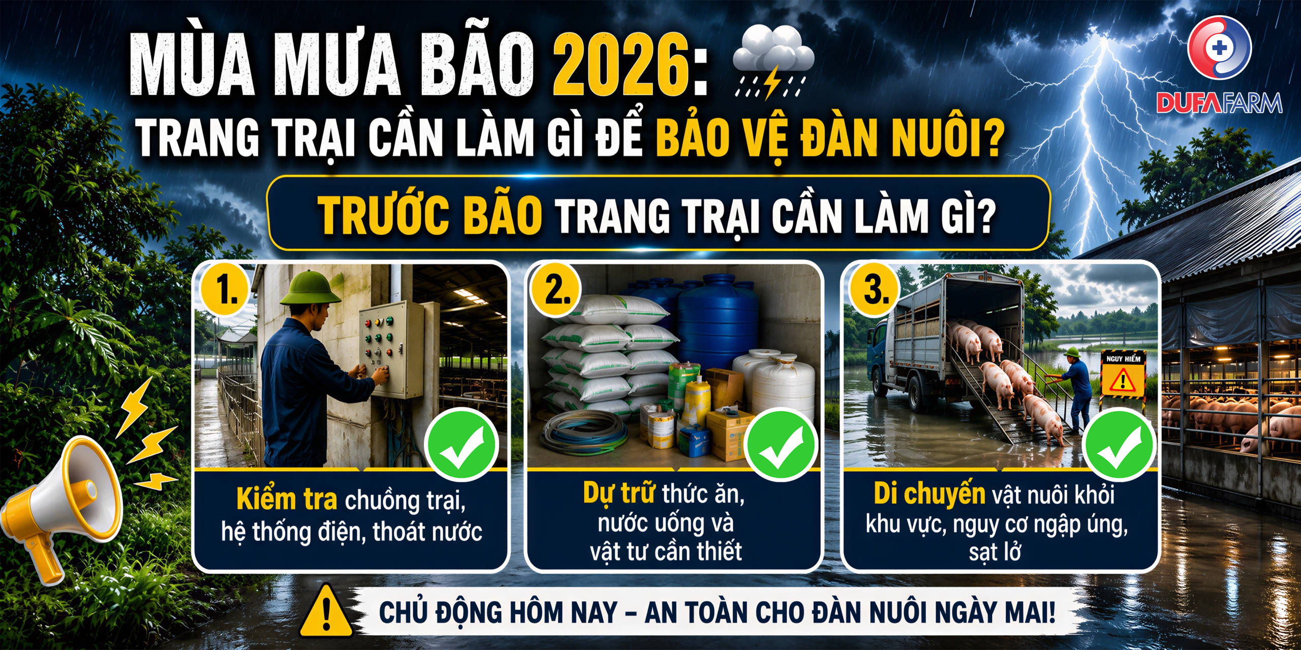 Mùa mưa bão 2026: Trang trại cần làm gì để bảo vệ đàn nuôi?
