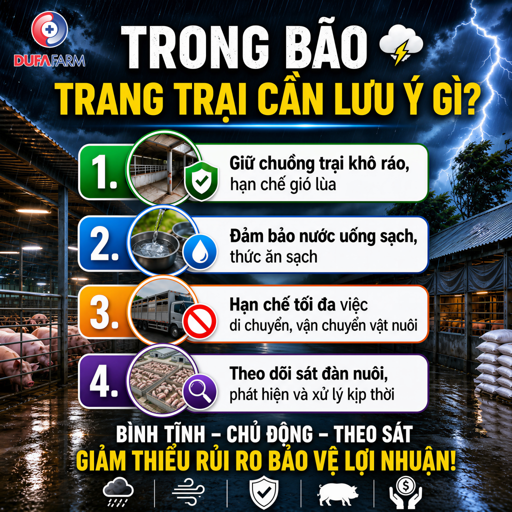 Mùa mưa bão 2026: Trang trại cần làm gì để bảo vệ đàn nuôi?