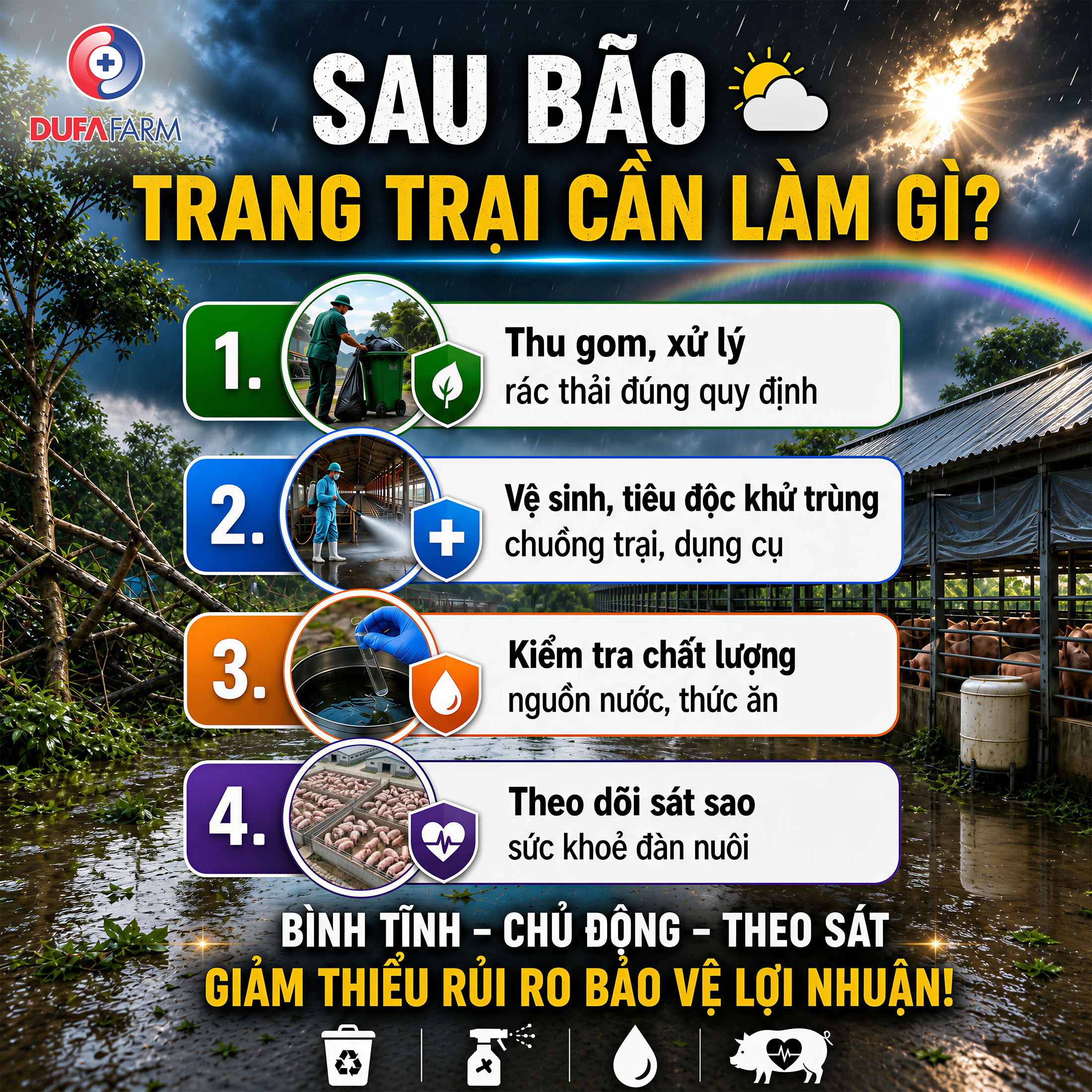 Mùa mưa bão 2026: Trang trại cần làm gì để bảo vệ đàn nuôi?